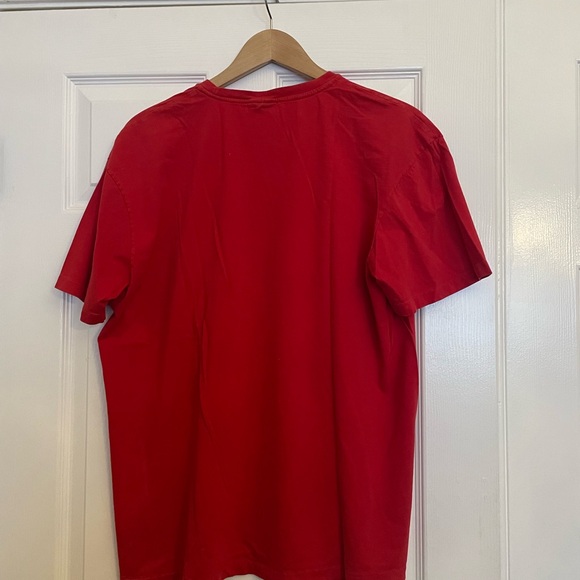 Men’s Polo T-Shirt. Red with front pocket and blue pony. Size Large. - Picture 2 of 4